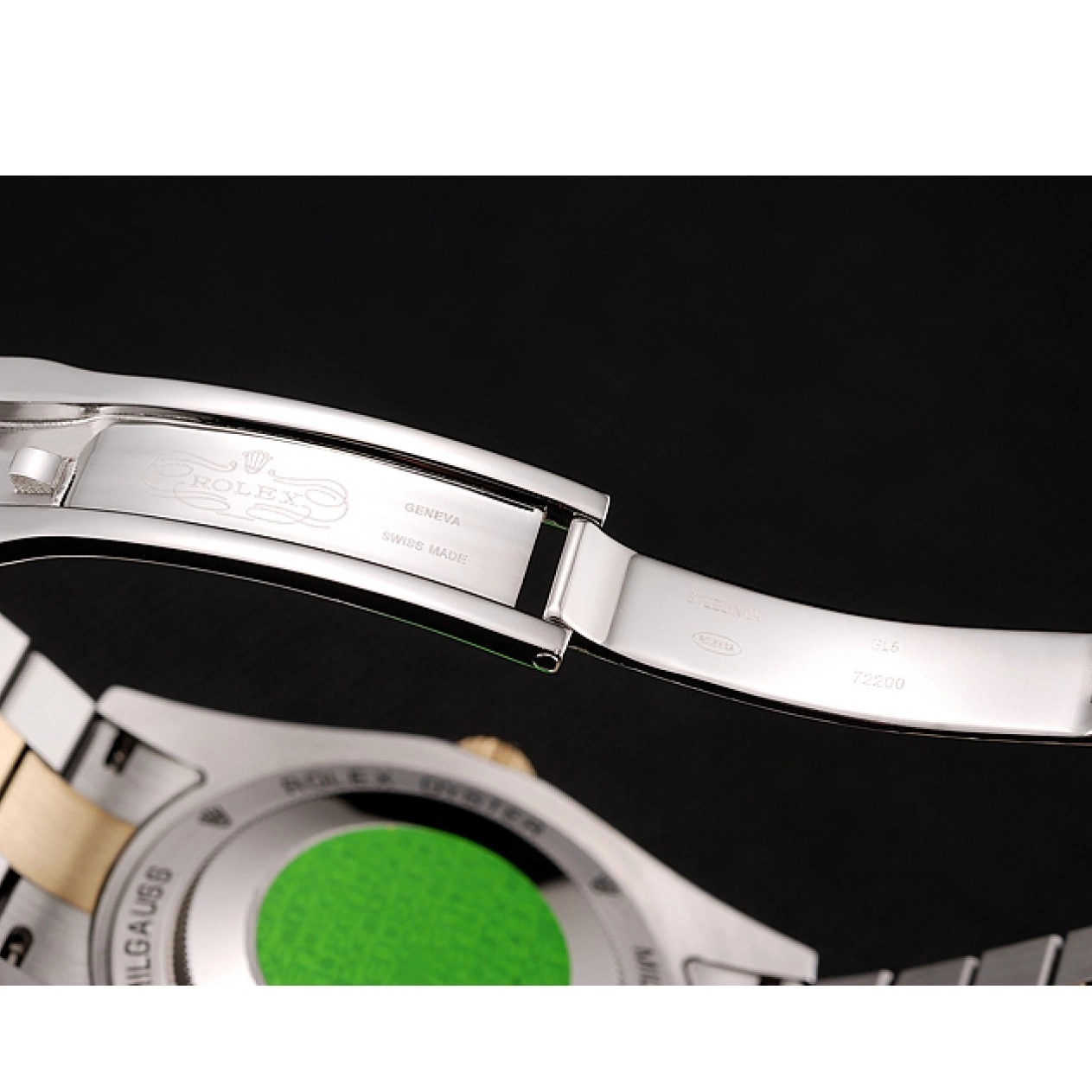 AAA Replica Watches Steel Swiss Tone Bracelet Stainless Day-Date Black 1453976 Gold Dial Case Diamond Rolex Two 0726